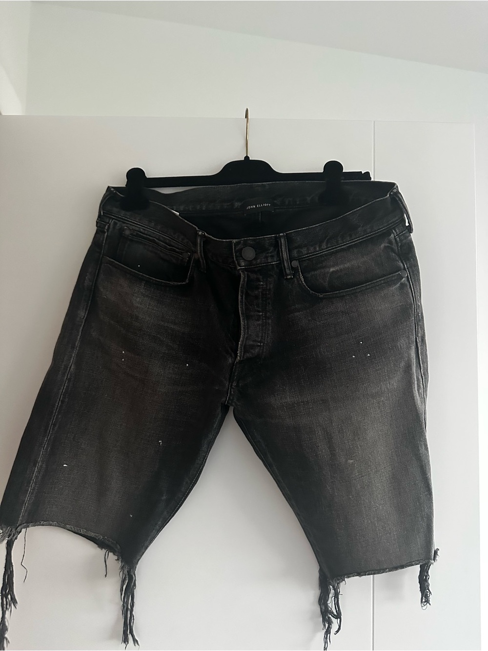 John Elliott Black Denim Shorts with Subtle Fade